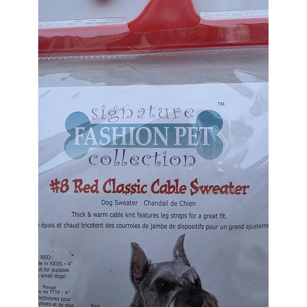 Signature Fashion Pet Collection Red Classic Cable Dog Sweater Brand New In Pkg